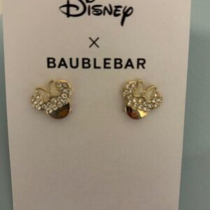 DisneyX BAUBLEBAR Minnie Mouse Gold Tone Pave Crystal White Bow Earrings New